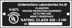 UL 2 Hour Fire Protection Label for Fire Safes